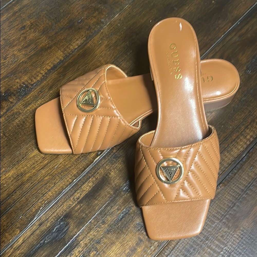 Guess Tan Mules with Geometric Pattern